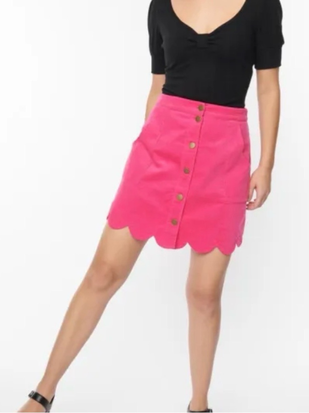 Smak Parlor Women's Pink Scalloped Button-Front Corduroy Skirt